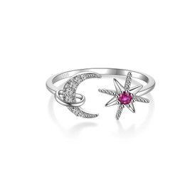 SILBERTALE Cubic Zirconia Ring Women's Bow/Moon & Star/Flower/Heart - Open Friendship Rings Jewellery, Adjustable Size 54-57
