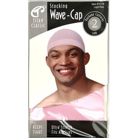 Titan Stocking Wave Cap 2PCS Hair Wrap Stocking Waves for Sleeping Satin Loc Wigs Durags Hat Caps Net Rag Turban Beanies, LIGHT PINK COLOR