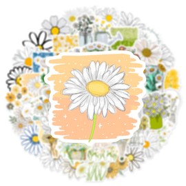 50 PCS Daisy Stickers for Laptop,Luggage,Bumper,Skateboard, Guitar,Water Bottle,Helmet,Scrapbook,Bike,Cute Flower Waterproof Stickers,Inspirational Aesthetic Vinyl Decals,Gift for Teens Girls