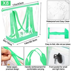 Reginary 8 Pieces Clear Tote Bags Shoulder Handbag Security Approved See Through Bag with Zipper Closure for Travel Work (PVC, Green)
