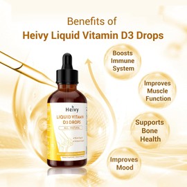 Heivy Liquid Vitamin D3 Drops 2 Pack | 100 mcg (4000 IU) Per Serving | Bone & Immune Support | Vegan, Gluten-Free, Non-GMO, Natural Ingredients | 2 fl oz (60ml) Bottles