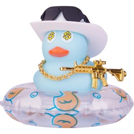MuMyer - Accesorios de decoración de tablero de patos de goma para coche, diseño de patos expresivos, con mini sombrero, anillo de natación, collar de anteojos de sol y accesorio genial para decoración del salpicadero del coche, decoración del hogar (F10