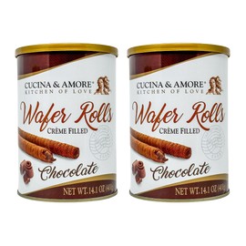 Cucina & Amore Crème-Filled Wafer Rolls, European Artisan Style, Made with Coconut Oil, Chocolate 14.1oz - 2 Pack