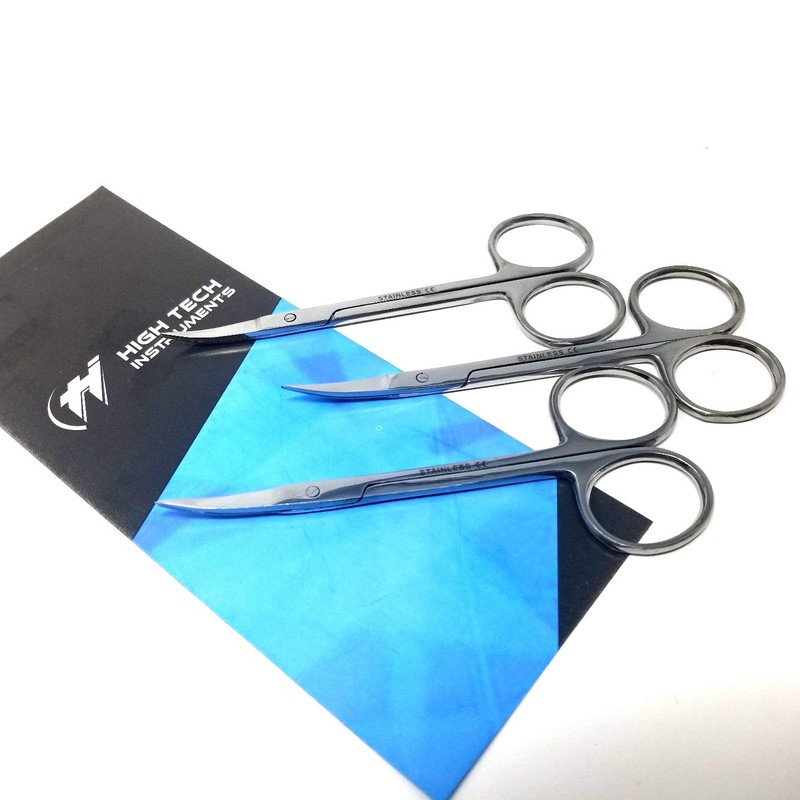 HTI BRAND Iris Micro Dissection Lab Sharp Scissors, Curved, 4.5"