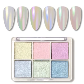 6 Colors Solid Nail Powder Palette Nail Powder Nude Nail Metallic Powder Gel Nail (Aurora)