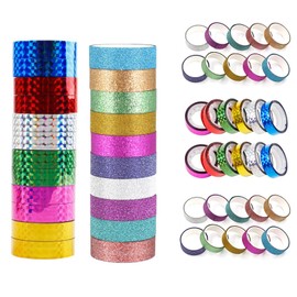 DIY Foil Glitter Washi Tape - 32 Rolls, 1.5cm/0.59Inch Thin Colored Masking Tape Set for Art, Scrapbook Tape, Decor & Crafts for Creative Projects