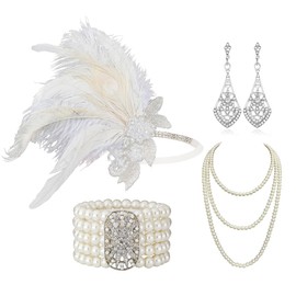 Cizoe 1920s Gatsby Accessories Set for Women Flapper Headband 20s Headpiece Necklace Gloves(od)
