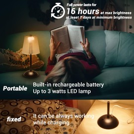 Amingulry Cordless Table Lamp, 4000mAh Rechargeable Battery Operated Lamp, 3 Color Modes & Stepless Dimmable LED Touch Lamp, Portable Retro Metal Beside Lamps for Home Desk Bedroom Restaurant(Black)