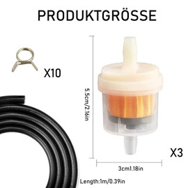 15-teiliges Benzinfilter Kraftstofffilter Set–4 Universal-Benzinfilter, 2m Benzinschlauch, 10 Stück Schlauchschellen, für Motorräder, Rasenmäher, Außenborder und Kleingeräte – Robuster Kraftstofffilt