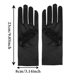 Andiker Short Satin Gloves, Vintage Formal Opera Wrist Evening Gloves for Women Mittens Wedding Party Dance (Black)