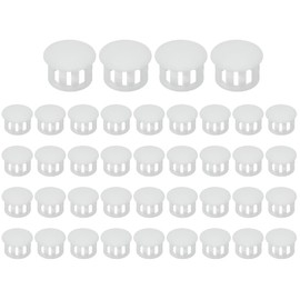 PATIKIL 14mm/9/16" Plastic Hole Plugs, 40 Pcs Flush Type Round Plug Snap in Locking Screw Hole Covers Insert End Caps for Furniture Cabinet Kitchen Door Shelves, White