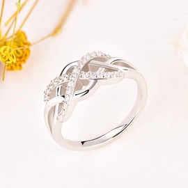 Starnny Women's 925 Silver Infinity Celtic Knot Rings 3A Cubic Zirconia Engagement Ring Wedding Rings for Her, Silver Silver T½, Cubic Zirconia