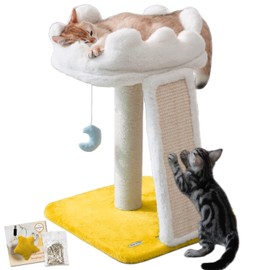 Happi N Pets Cat Tree, Cloud Cat Tower with Soft Bed, Cat Scratching Post & Pad with Larger Perch for Window Viewing, Small Cat Tree with Cute Toys, Bonus Catnip
