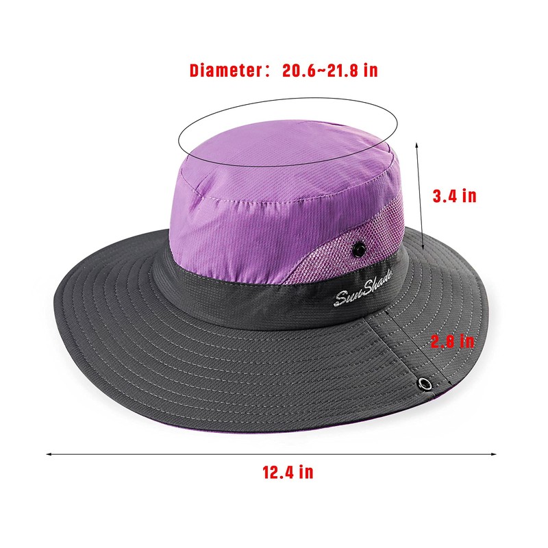Kids Girls Ponytail Sun Hat Outdoor UV-Protection Foldable Mesh Wide-Brim