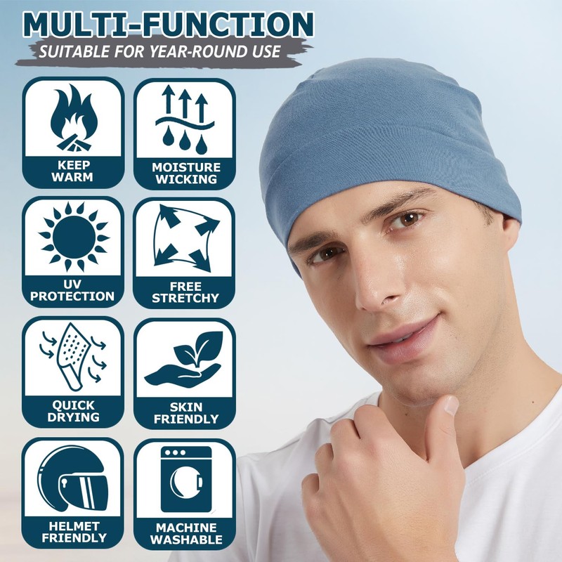 Headshion Cotton Skull Caps for Men Women,4-Pack Lightweight Beanie Sleep