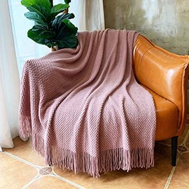 LOMAO Knitted Throw Blanket with Tassels Bubble Textured Lightweight Throws for Couch Cover Home Decor (Pink, 50x60)