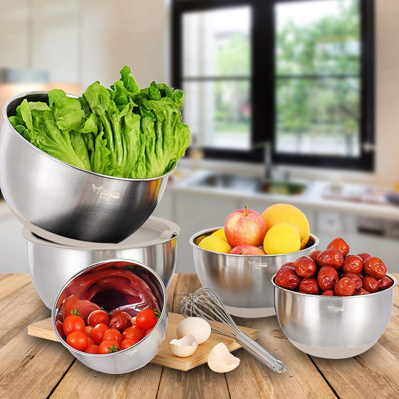 Wildone Mixing Bowls with Airtight Lids Set, 5PCS Stainless Steel