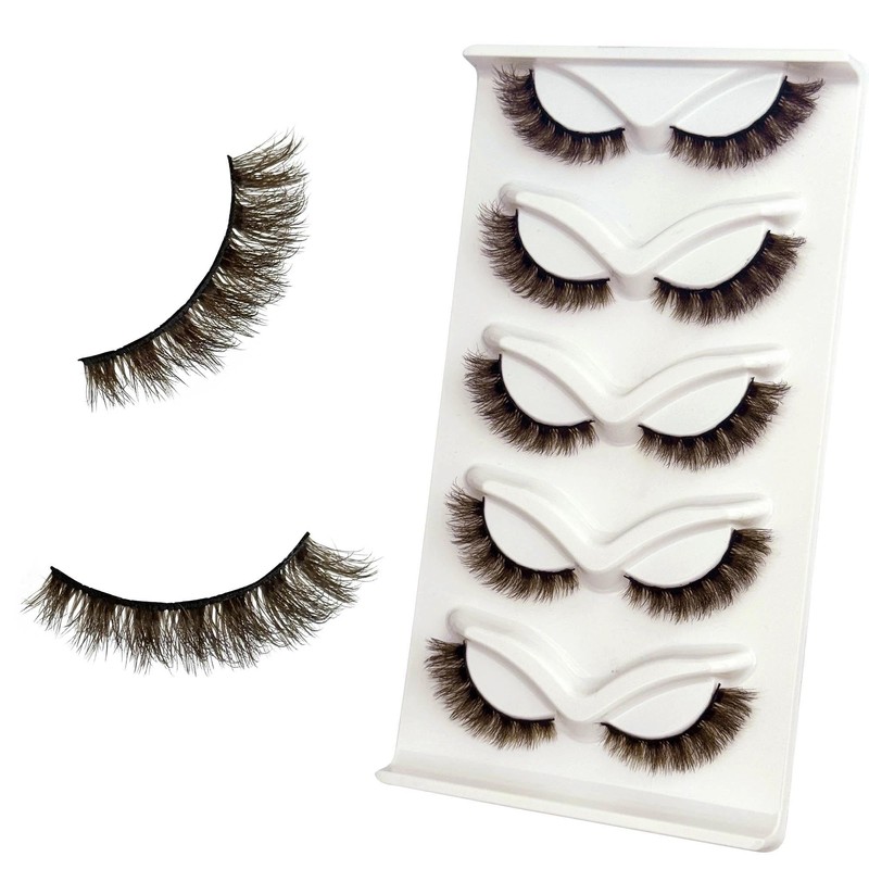 Brown Lashes Strips False Eyelashes D-Curl 12mm Short Fluffy Cat