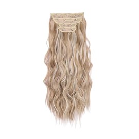 4Pcs clip in hair extensions, Long Wavy Synthetic hair extensions, Clip in Extensions 20 Inch for Women, Platinum Blonde