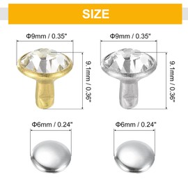 QUARKZMAN Set of 500 9 mm Gold Silver Rhinestone Leather Craft Crystal Double Cap Rivets Bolts with Tool for DIY Leather Craft Clothing Bag Belt