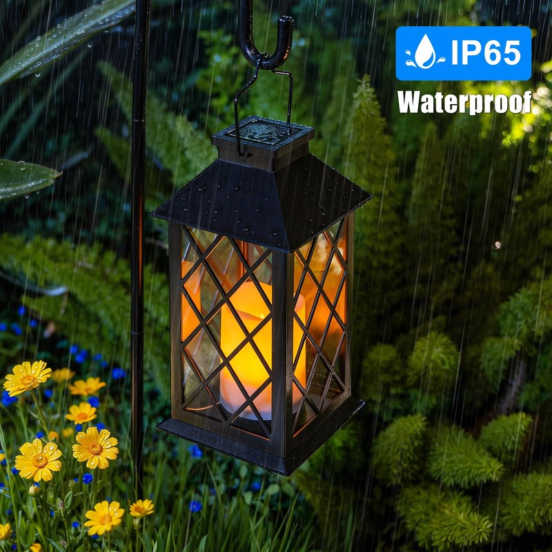 [2 Pack] TAKE ME Black 14" Solar Lanterns Outdoor Waterproof
