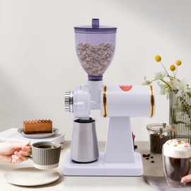 Electric Coffee Grinder, Coffee Bean Grinder, Small Automatic Stainless Steel Coffee Mill with 8 Grind Settings for Offices, Bars, Restaurants, Lounge Bars, Cafes Etc (White)