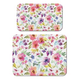 Dish Drying Mat for Kitchen Counter 2 Pack with Non-Slip Rubber Backing - Heat-Resistant Absorbent Coffee Bar Mat, Dish Rack Mat, Watercolor Flower Dish Drying Mats 18x24+19.5x12 inch