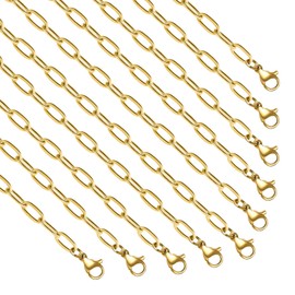 YOUBEIYEE 10pcs Paperclip Chain Necklace for Women Dainty Gold Plated Stainless Steel Jewelry Chain Necklace Bulk