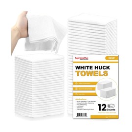 SupremePlus Premium Huck Towels – 100% Cotton Bulk Towel for General Cleaning, Auto Shop, and Hospital Use, Super Absorbent, Machine Washable, & Low Lint Cloth (White, 15 x 30 in. (12 Pack))