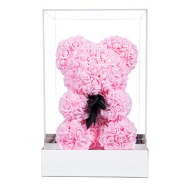 JoyFlower Pink Rose Bear Gift for Girlfriend, Romantic Valentine's Day Gift for Wife Mom Friend Her, About 200 Roses Teddy Bear with Acrylic Cover Gift on Birthday Anniversary Mother's Day Christmas