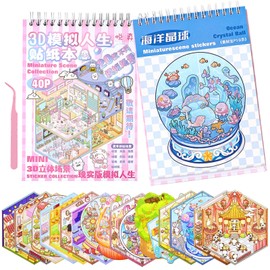 DIY 3D Mini Fun Animal House Scene Stickers Book with Tweezers Make Your Own Bottle World Bakery Crystal Ball Shop Sticker Scenes Cute Micro Stickers for Relief Stress Pass The Time(20 Designs)
