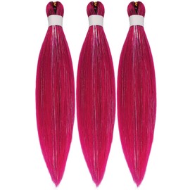 Magenta Pink Tinsel Kids Braiding Hair Pre stretched for Glitter Braids