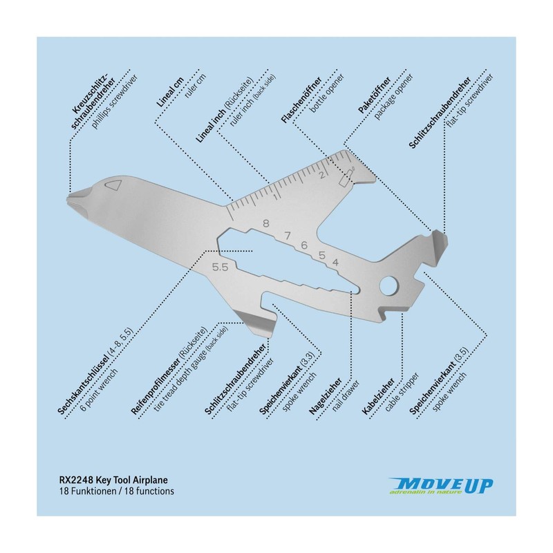 Gift Item: Rominox Key Tool/Aeroplane, 18 Functions, Keytool Key Ring