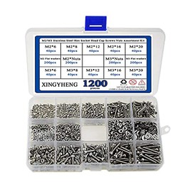 XINGYHENG 1200Pcs 304 Stainless Steel M2/M3 Stainless Steel Hex Socket Head Cap Screws Nuts Assortment Kit with Box