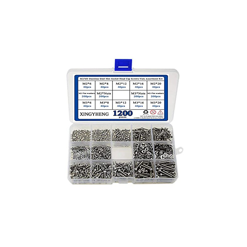 XINGYHENG 1200Pcs 304 Stainless Steel M2/M3 Stainless Steel Hex Socket