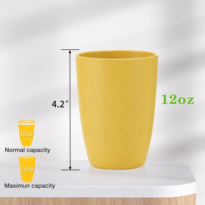 Mfacoy Wheat Straw Cups Set of 6, 12 oz Unbreakable
