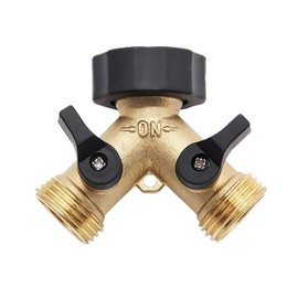 Shiwaki 3/4 Inch Tap Y Distributor, Garden Hose Distributor, Y Valve, Two-Way Brass Tap Distributor with Comfort Grip Shut-Off Valves