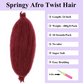 COOKOO Pink Pre-Separated Springy Afro Twist Hair 24 Inch 8 packs Marley Twist Braiding Hair Spring Twist Hair for Soft Butterfly Locs Crochet Hair Synthetic Hair Extensions for Women(24 Inch, BUG#)