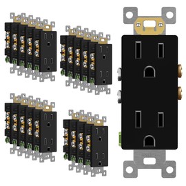 ENERLITES Black Decorator Receptacle, Standard Electrical Wall Outlet, 15A 125V, Self-Grounding, 2-Pole, 3-Wire, 5-15R, UL Listed, 61502-BK, 20 Pack, Non Tamper Resistant