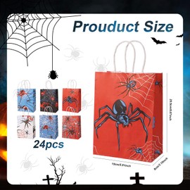 Tinoaly 24pcs Spider Party Favors Bags, 6 Styles Double Sided Spider Web Goodie Treat Candy Gifts Bags with Handle Red Blue White Black Design Perfect Decorations and Party Favors