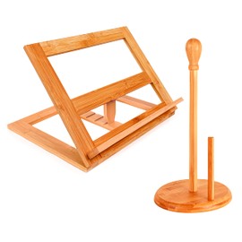 BergHOFF Bamboo 2Pc Utility Cookbook Holder, Paper Towel Stand, Light Brown, Durable, Reusable, Lightweight