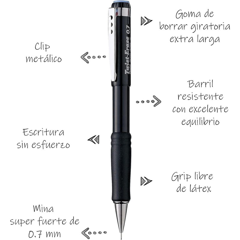 Pentel QE517A Twist-Erase III Mechanical Pencil, 0.7 mm, Black Barrel
