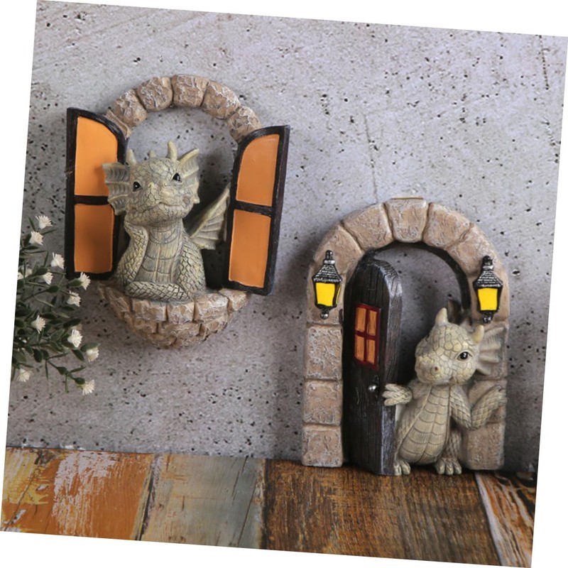 Kisangel 2pcs Resin Dragon Garden Decoration Resin Dragon Statue Outdoor
