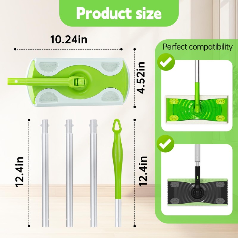 Mop Handle Compatible with Swiffer, Green Extra Long Detachable Mop