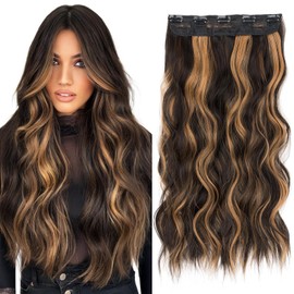 S-noilite One Piece Clip in Hair Extensions Synthetic Curly Wavy Thick Hairpieces for Women 3/4 Full Head Blonde mix Black Clip ins Hair Extensions 24 Inch(#5P26/16,1pcs)