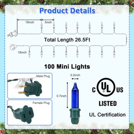 GAOMON 200 Counts Christmas Lights 53Ft, 2 Sets of 100 Mini Lights 26.5 Feet String Lights with Replace Fuse and Bulb, Waterproof Connectable, Indoor Outdoor Christmas Decoration