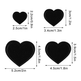Lystaii 24pcs Heart Shape Iron on Patches Cute Mini Heart Iron-on sew-on Patches Embroidered Applique Decoration Patches Assorted Size Custom Patches for Clothing Jackets Jeans Hats Bags (Red, Black)