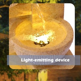 USSerenaY 4-Tier Outdoor Indoor Water Feature Fountain, 32" H Indoor Cascading Waterfall with 3 LED Lights, Floor Standing Garden Fountain for Garden, Deck, Backyard, Patio, Yard (Yellow)