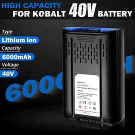 Upgrade 40V 6.0Ah Battery for Kobalt 40V Battery KB440-03 KB540C-06 KB540-06 KB2540C-06 KB640-03 KB240-06 KB640-06 KB245-06 for Kobalt 40V Cordless Power Tools