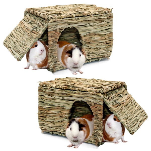 BWOGUE Large Grass House for Guinea Pigs,Hand Woven Straw Hut